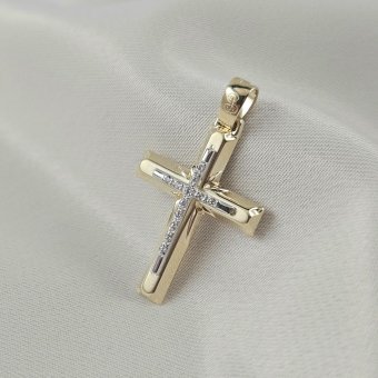 Σταυρός χρυσός με Ζιργκόν - ΚΙΤΡΙΝΟ-ΛΕΥΚΟ, ΧΡΥΣΟΣ K9, ΖΙΡΓΚΟΝ, WHITE - 1